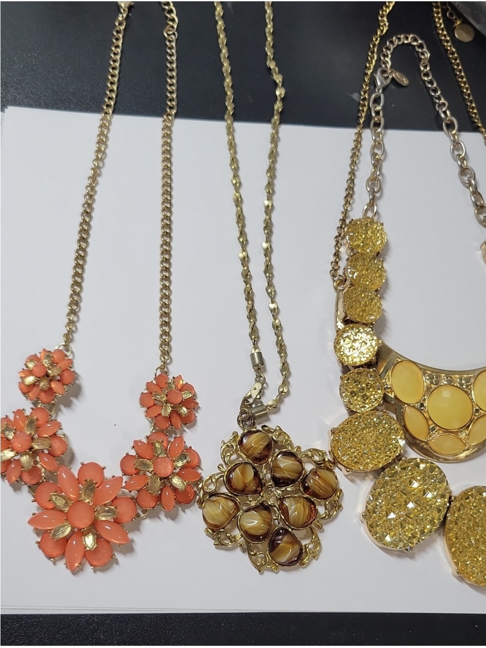Gold-Tone Coral tone Flower Statement Necklaces Lot